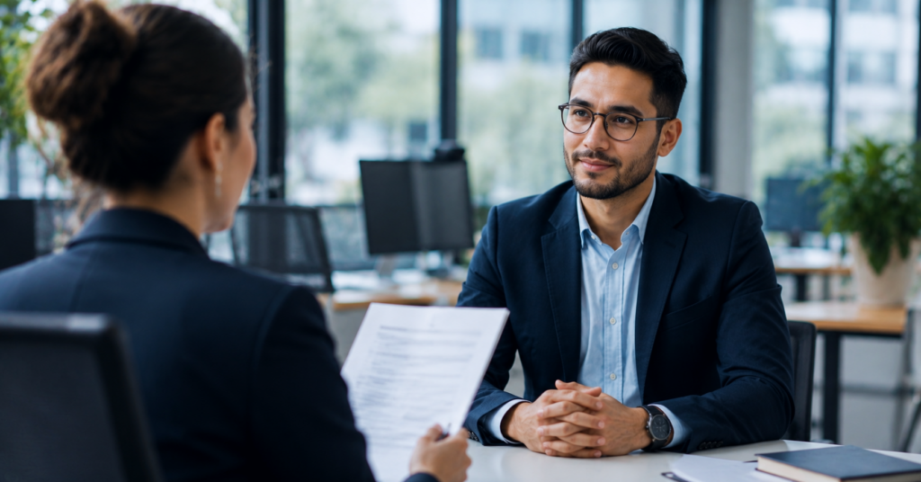 Entrevista de trabajo en una oficina en Estados Unidos